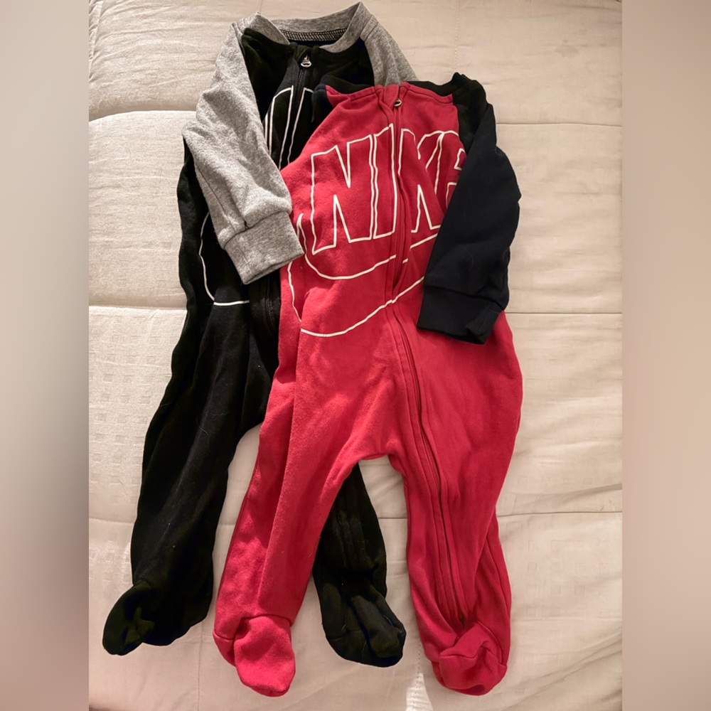 NIKE Red and Black Zip-Up Onesies bundle of 2